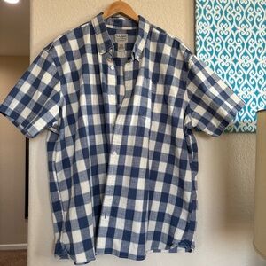 LL BEAN Chambray short sleeve, plaid  MEN XXL- regular EUC